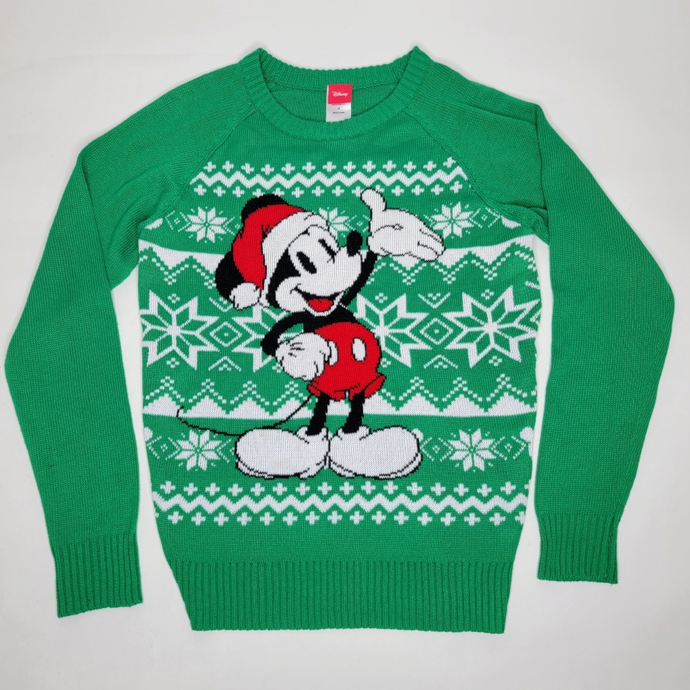 Disney Mickey Mouse Christmas Sweater Green Santa Holiday Medium